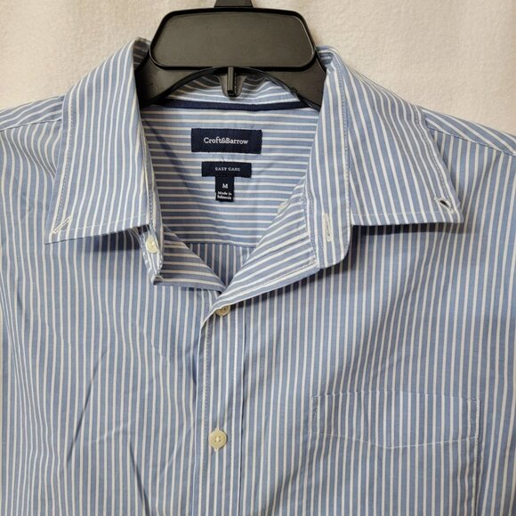 Croft & Barrow Mens M Short Sleeve Dress Shirt Easy Care Blue & White Striped - Picture 2 of 10